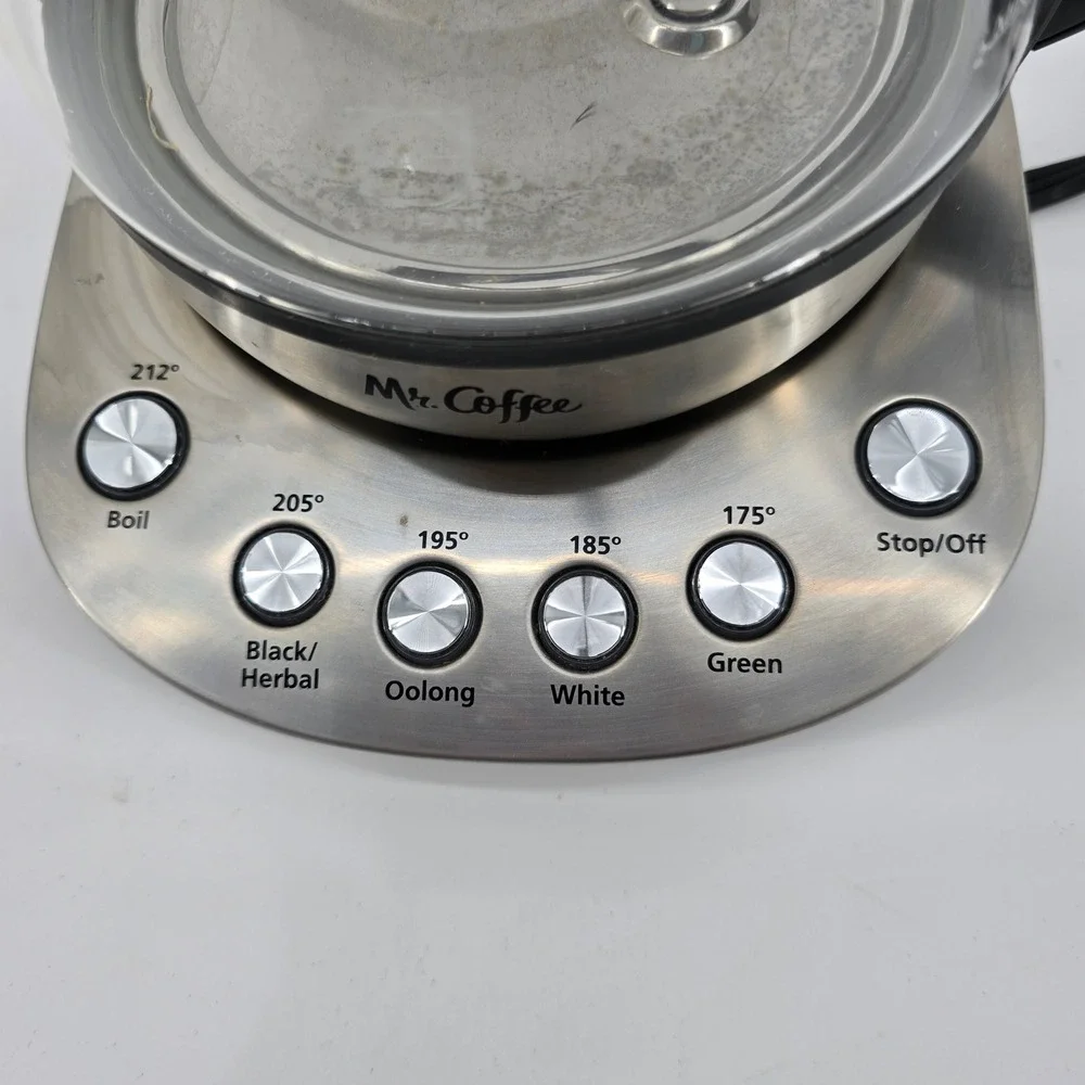 Mr. Coffee Electric Tea Kettle Schott Duran Glass Silver 1.2L 5 Cup